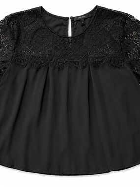 Forever 21 Black Lace Yoke Blouse | Size Large | Elegant Sheer Lace Top